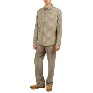 Timberland Long Sleeve Button Up Shirt XL Tan Beige Plaid 100% Cotton Casual